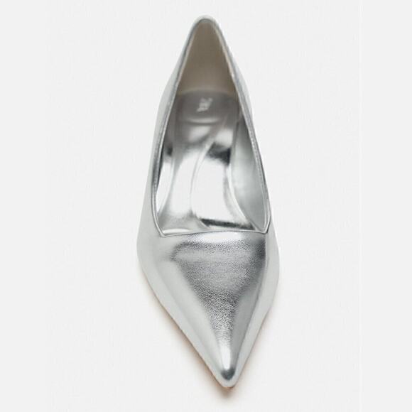 ZARA Metallic Pointed Toe Heels NWT | Silver Pumps | Size 7.5 - Picture 14 of 16